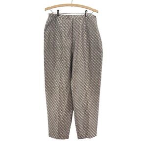 Vision Apparel Silk Trousers Womens 12 Brown Geo High Waist Straight Leg Vtg